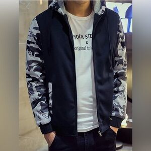 3XL Sherpa-lined Hoodie Gray Fleece letterman Black White Camo Zip Up Jacket EUC